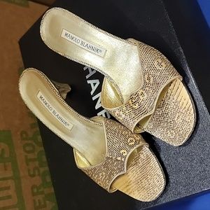 Manolo blahnik snakeskin kitten slides mules 36